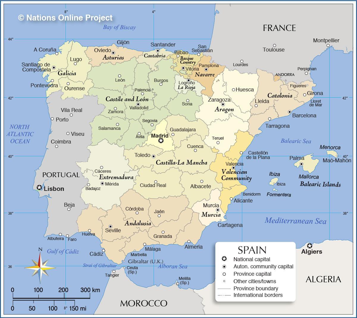 espanja kartta alueet Espanjan kartta alueiden   Kartta Espanja osoittaa alueet (Etelä 