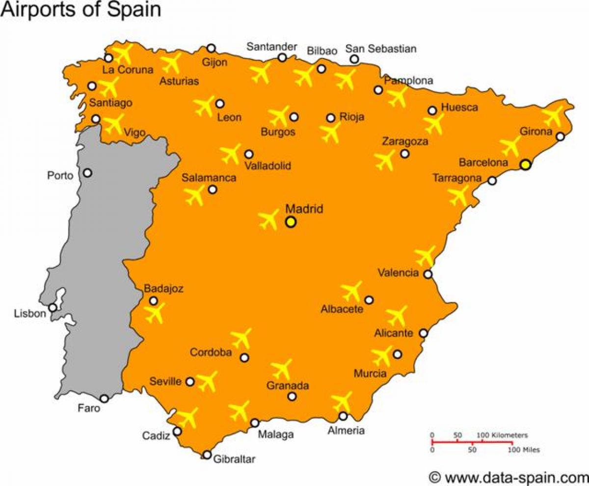 espanja lentokentät kartta Kartta Espanjan lentokentät   Espanja kartta lentokentät (Etelä  espanja lentokentät kartta